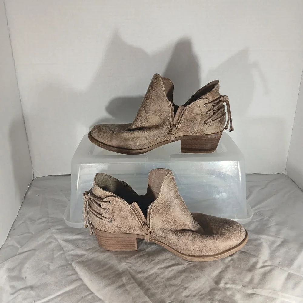 Very G Womens Ankle Booties Tan Distressed Lace Up Back‎ VGLB0111-278 Size 6